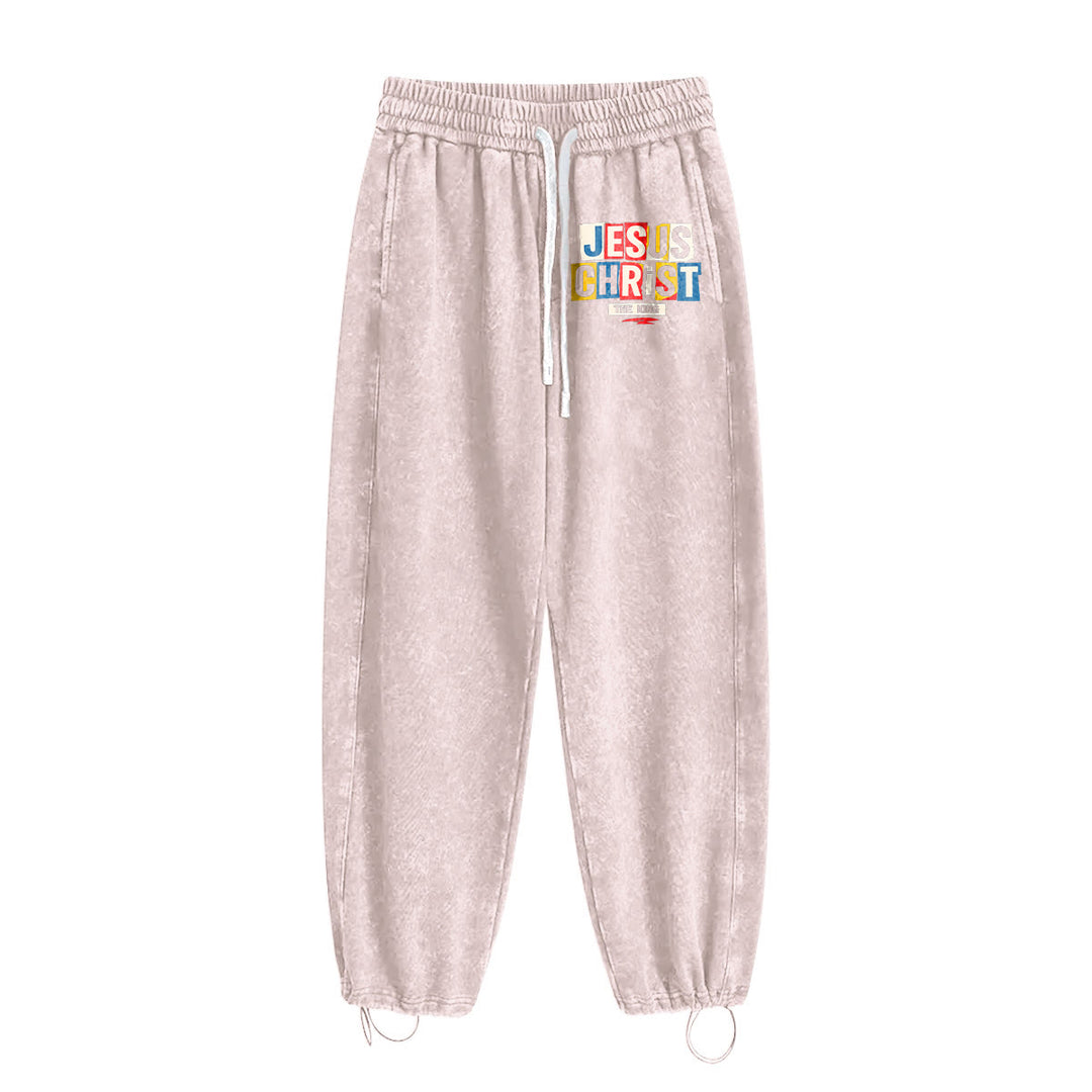 Christianartworkshop Retro Multi‑Color Jesus Christ The King Statement Washed Sweatpants - image 18