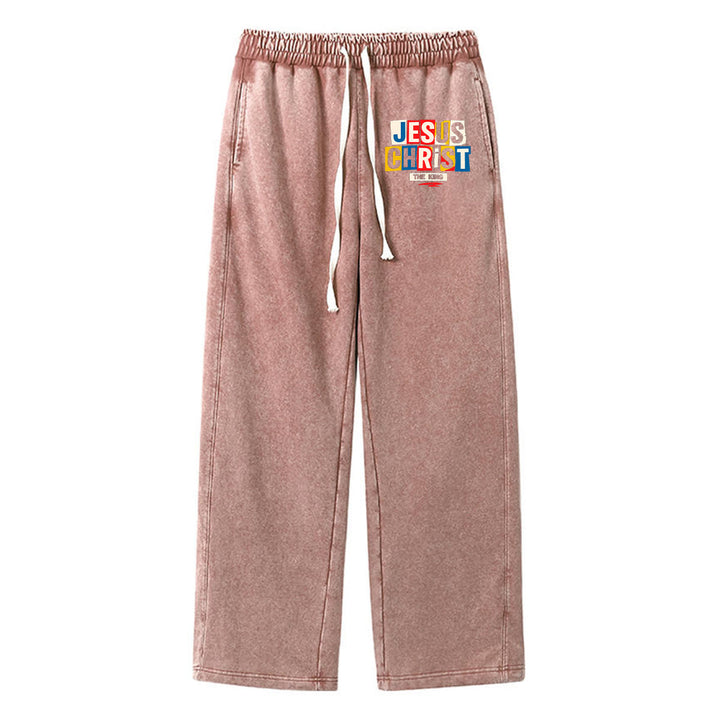 Christianartworkshop Retro Multi‑Color Jesus Christ The King Statement Washed Sweatpants - Brown - XL - image 6