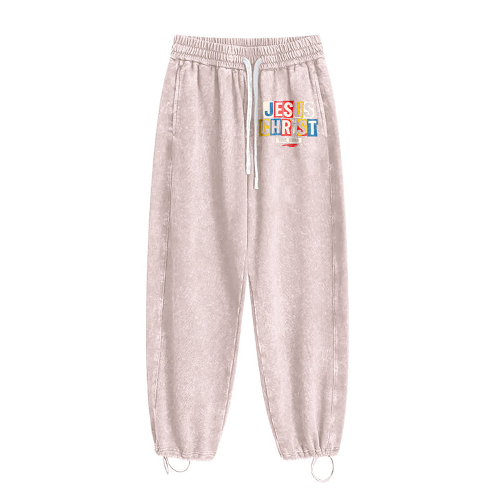 Christianartworkshop Retro Multi‑Color Jesus Christ The King Statement Washed Sweatpants - image 16