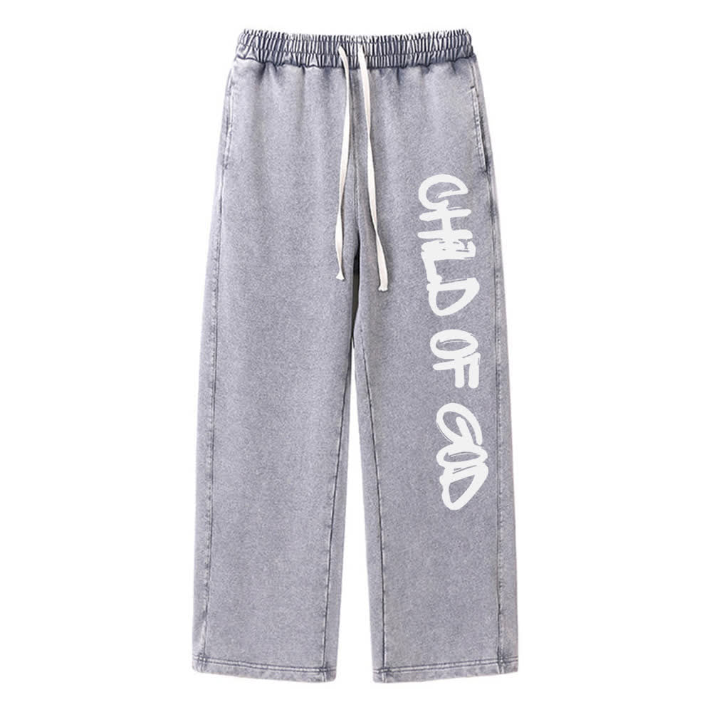 Christianartworkshop Graffiti Child Of God Statement Washed Sweatpants - Grey - 2XL - image 5