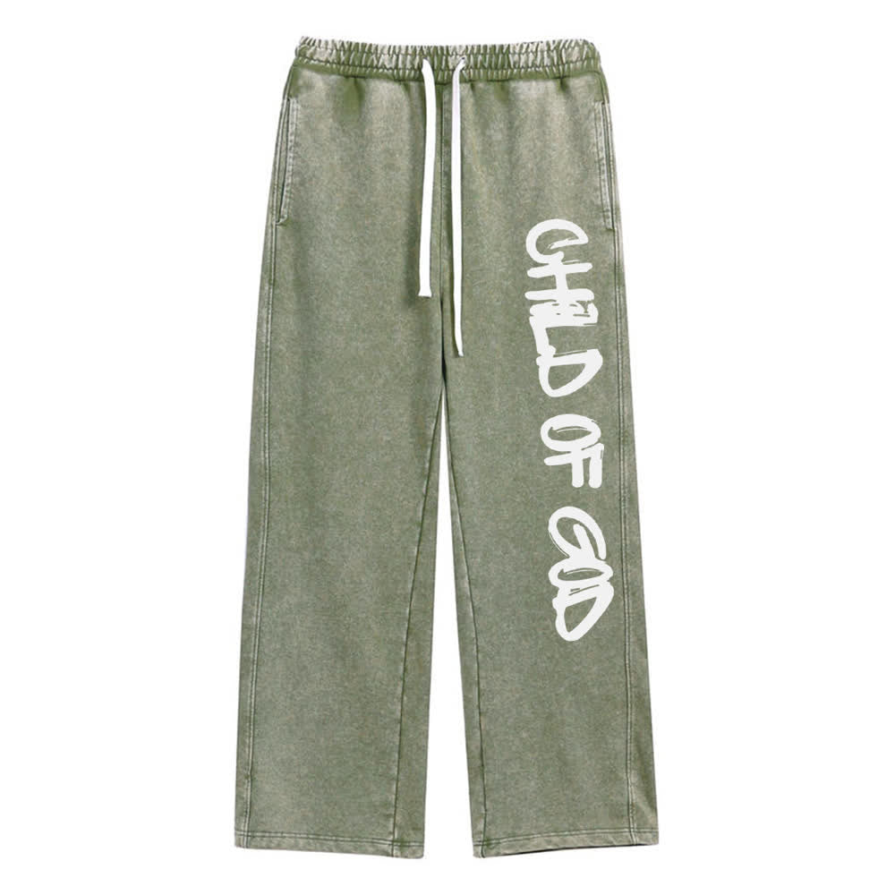 Christianartworkshop Graffiti Child Of God Statement Washed Sweatpants - Army Green - 2XL - image 8