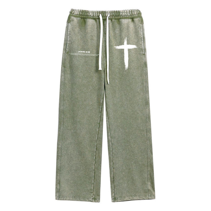 Christianartworkshop Brush Stroke Cross John 3:16 Scripture Statement Washed Sweatpants - Army Green - XL - image 9