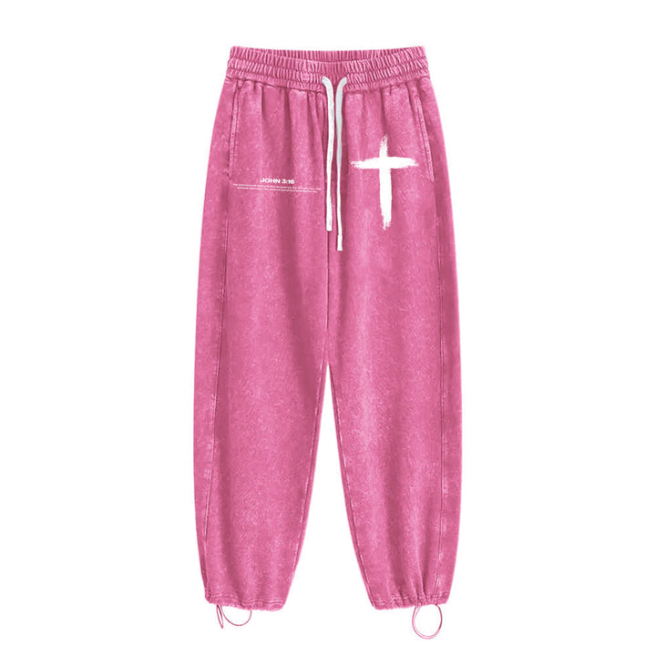 Christianartworkshop Brush Stroke Cross John 3:16 Scripture Statement Washed Sweatpants - image 13