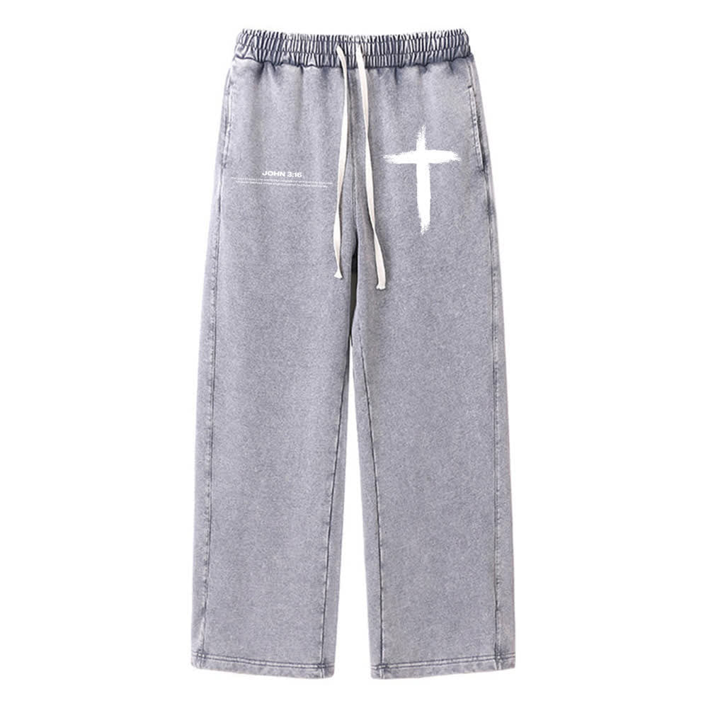 Christianartworkshop Brush Stroke Cross John 3:16 Scripture Statement Washed Sweatpants - Grey - XL - image 3