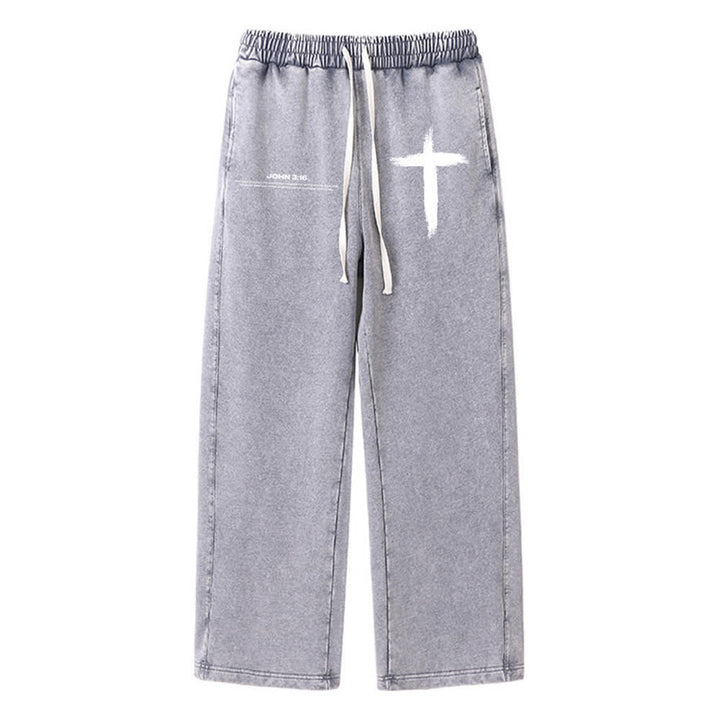 Christianartworkshop Brush Stroke Cross John 3:16 Scripture Statement Washed Sweatpants - Grey - XL - image 3