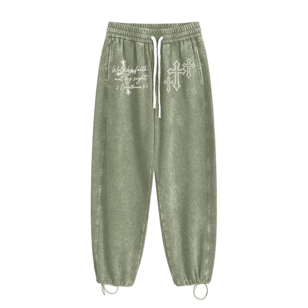 Christianartworkshop Scripture Walk By Faith Ornate Cross Statement Washed Sweatpants - image 7