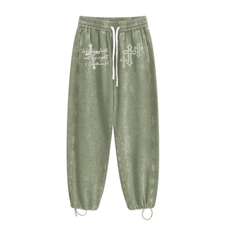 Christianartworkshop Scripture Walk By Faith Ornate Cross Statement Washed Sweatpants - image 7
