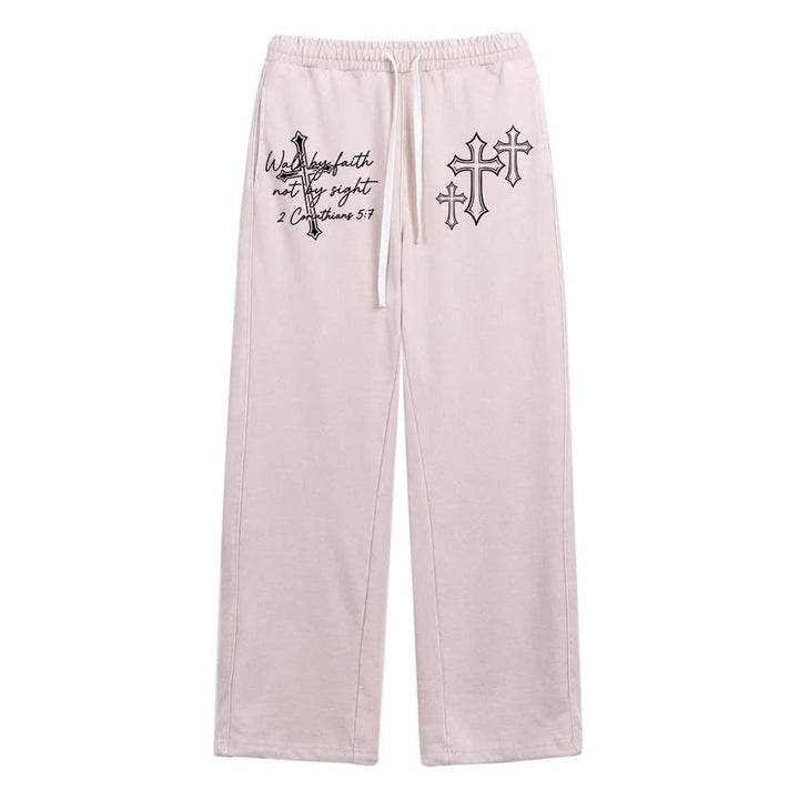 Christianartworkshop Scripture Walk By Faith Ornate Cross Statement Washed Sweatpants - Apricot - XL - image 15