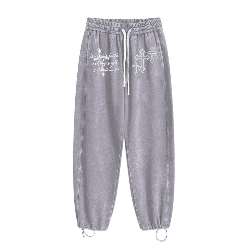 Christianartworkshop Scripture Walk By Faith Ornate Cross Statement Washed Sweatpants - image 4