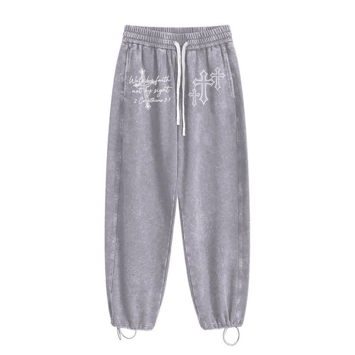 Christianartworkshop Scripture Walk By Faith Ornate Cross Statement Washed Sweatpants - image 4