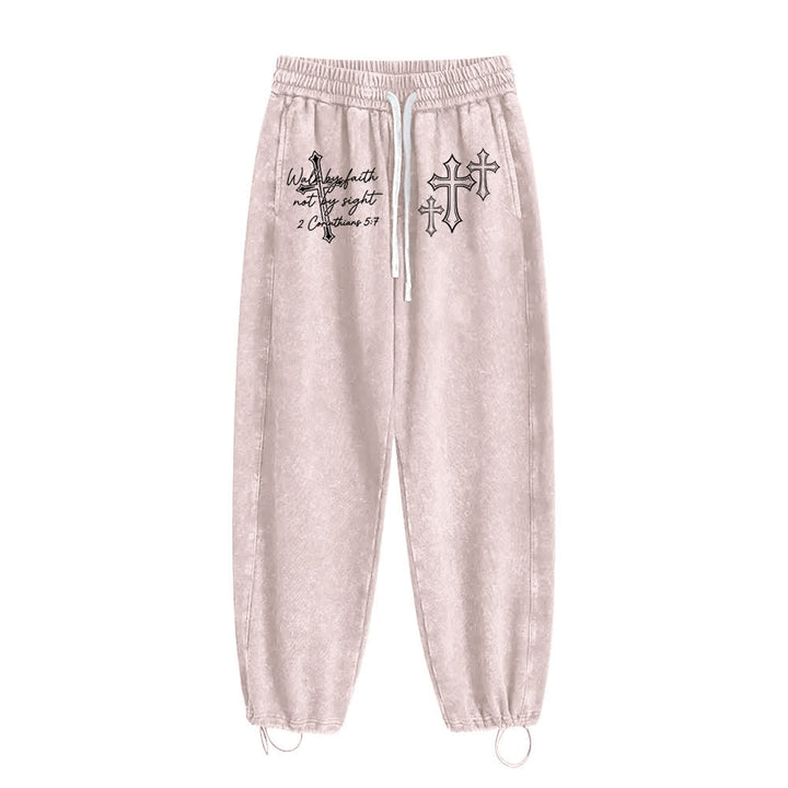 Christianartworkshop Scripture Walk By Faith Ornate Cross Statement Washed Sweatpants - image 16