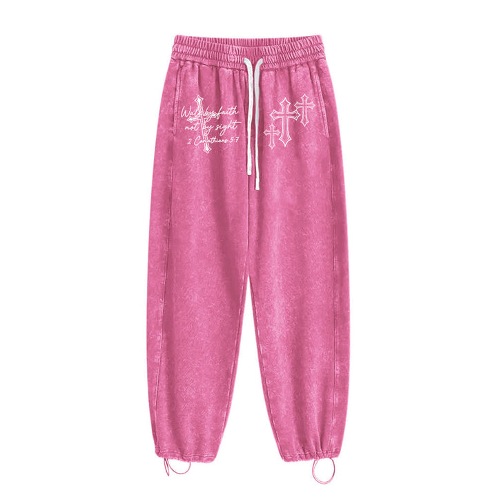Christianartworkshop Scripture Walk By Faith Ornate Cross Statement Washed Sweatpants - image 13