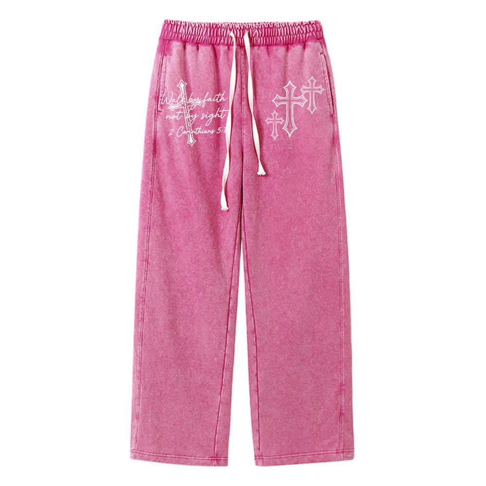 Christianartworkshop Scripture Walk By Faith Ornate Cross Statement Washed Sweatpants - Rose - XL - image 12