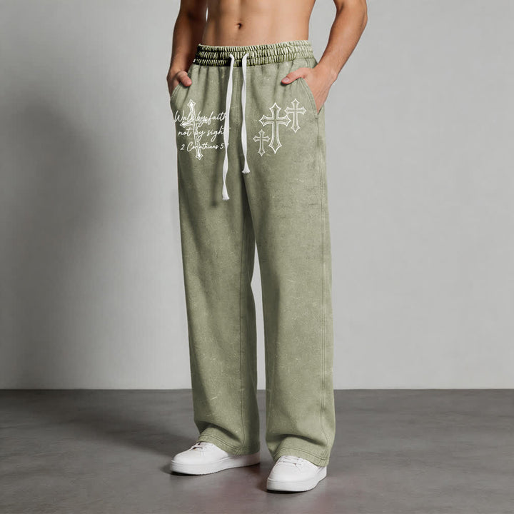 Christianartworkshop Scripture Walk By Faith Ornate Cross Statement Washed Sweatpants - image 8