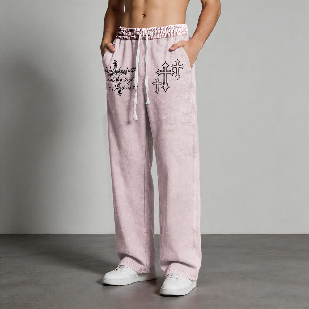 Christianartworkshop Scripture Walk By Faith Ornate Cross Statement Washed Sweatpants - image 17