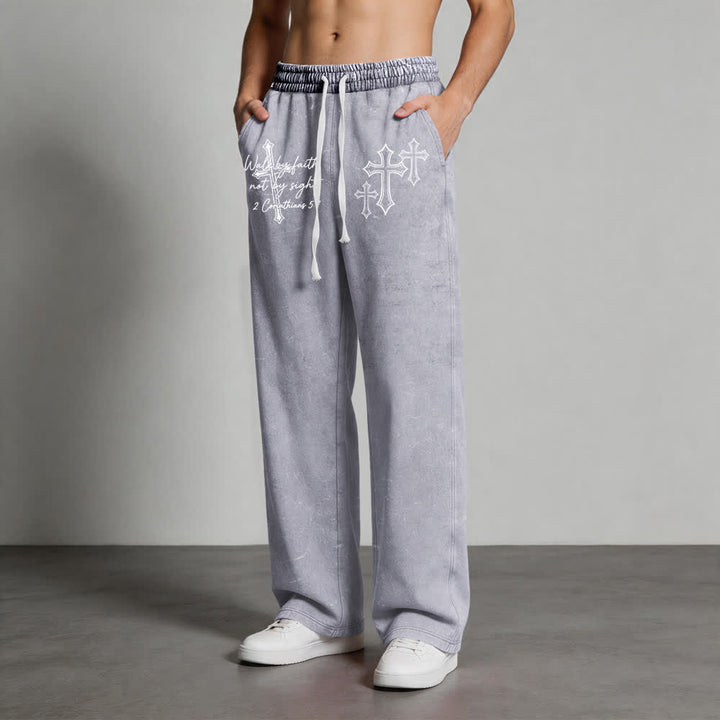 Christianartworkshop Scripture Walk By Faith Ornate Cross Statement Washed Sweatpants - image 5