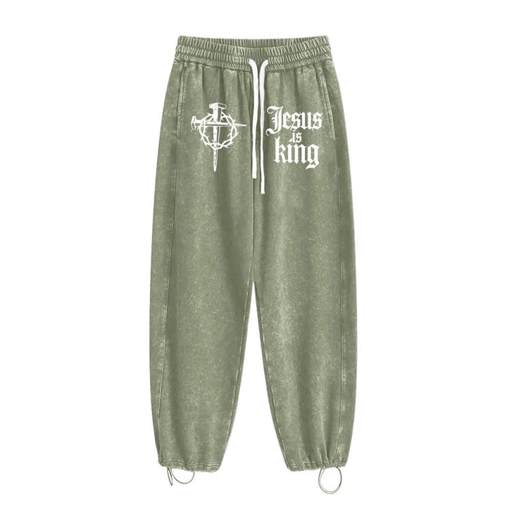 Christianartworkshop Gothic Nail Cross Jesus Is King Statement Washed Sweatpants - image 7