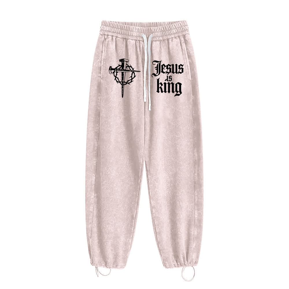 Christianartworkshop Gothic Nail Cross Jesus Is King Statement Washed Sweatpants - image 16