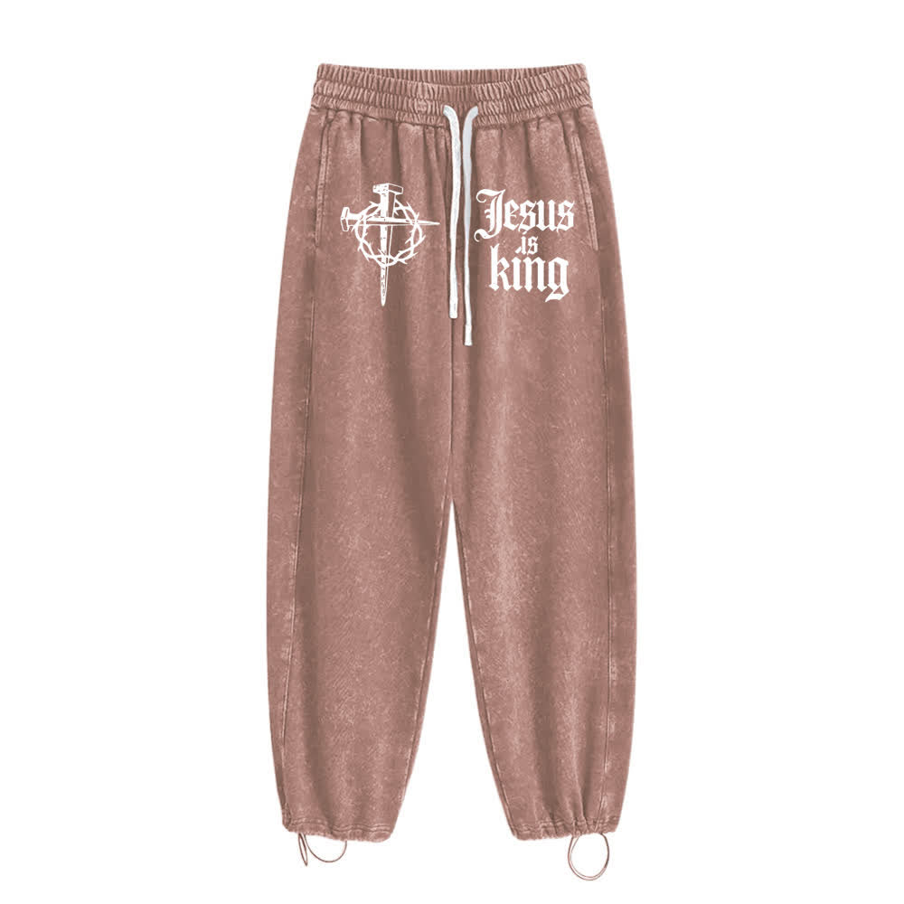 Christianartworkshop Gothic Nail Cross Jesus Is King Statement Washed Sweatpants - image 10
