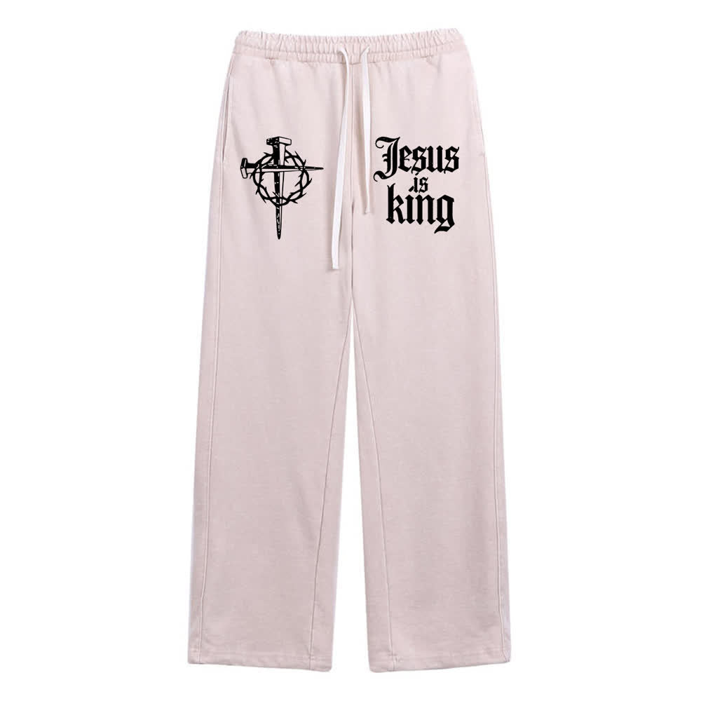 Christianartworkshop Gothic Nail Cross Jesus Is King Statement Washed Sweatpants - Apricot - XL - image 15