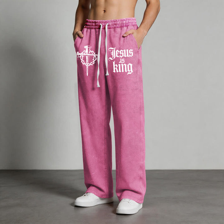 Christianartworkshop Gothic Nail Cross Jesus Is King Statement Washed Sweatpants - image 14