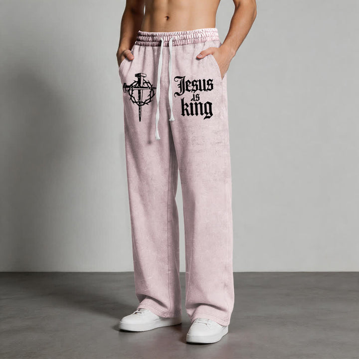 Christianartworkshop Gothic Nail Cross Jesus Is King Statement Washed Sweatpants - image 17