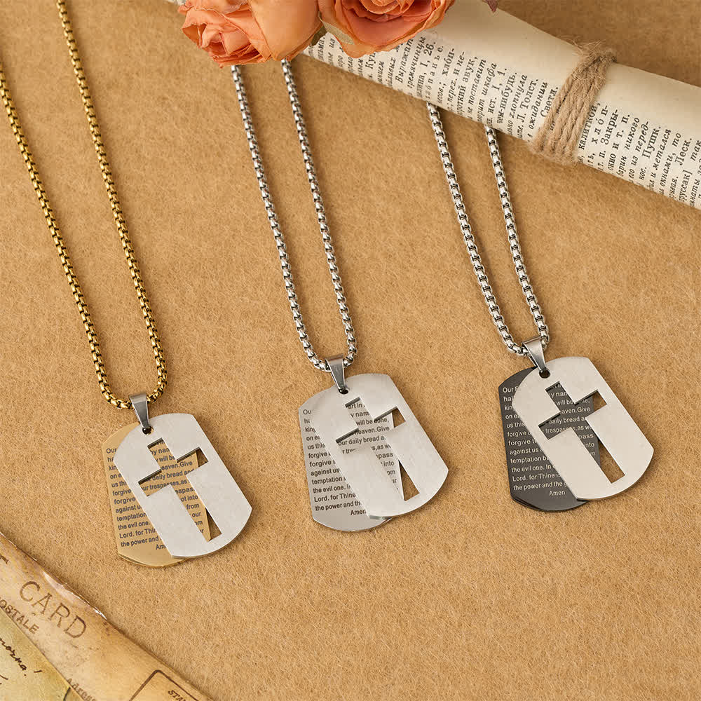Christianartworkshop The Lord's Prayer Cross Dog Tag Pendant Necklace: Emblem of Divine Grace & Faith - image 1