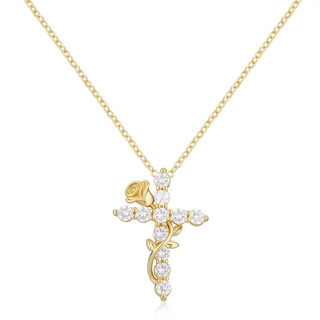 Christianartworkshop Crystal Rose Vine Cross Pendant Necklace: Token of Gentle Heavenly Mercy - image 0