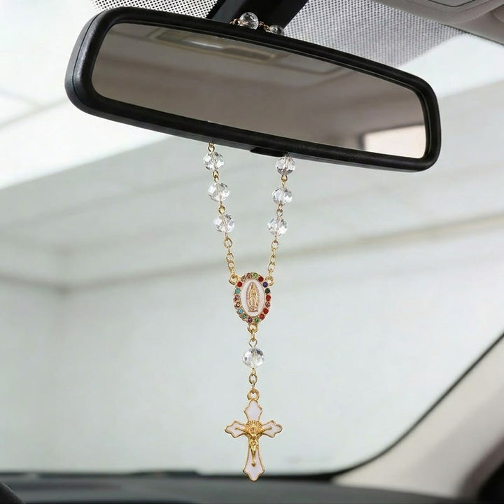 Christianartworkshop Elegant Enamel Medallion Crucifix Car Rosary: Emblem of Peace‑Filled Sacred Comfort - image 11