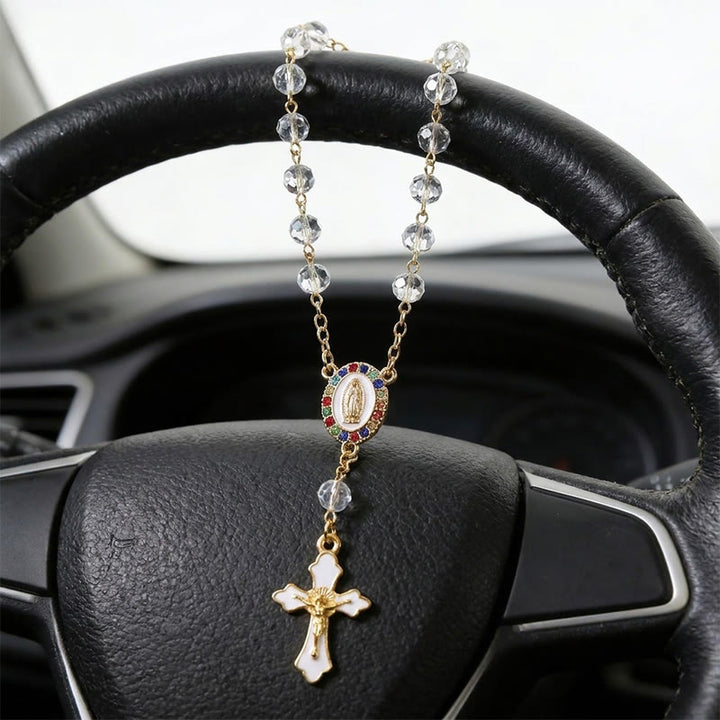 Christianartworkshop Elegant Enamel Medallion Crucifix Car Rosary: Emblem of Peace‑Filled Sacred Comfort - image 9