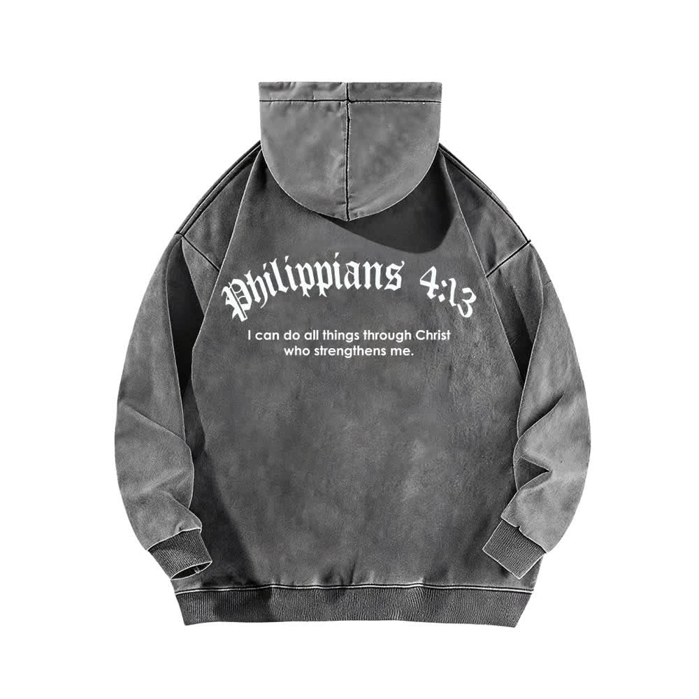 Christianartworkshop Philippians 4:13 Gothic Back Print Cross Washed Hoodie - image 7