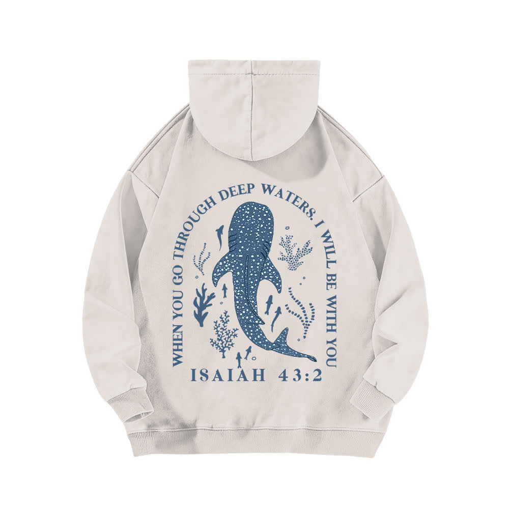 Christianartworkshop Deep Waters Isaiah 43:2 Whale Shark Washed Hoodie - image 1