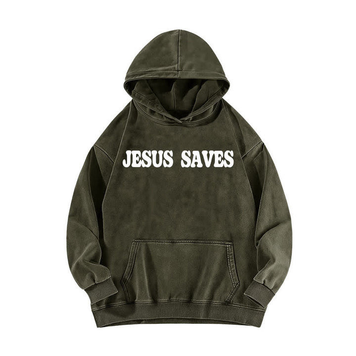 Christianartworkshop Jesus Saves Good News Front And Back Washed Hoodie - image 8