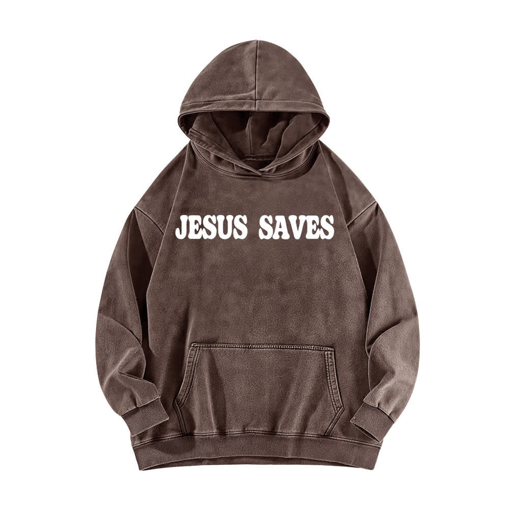 Christianartworkshop Jesus Saves Good News Front And Back Washed Hoodie - image 11