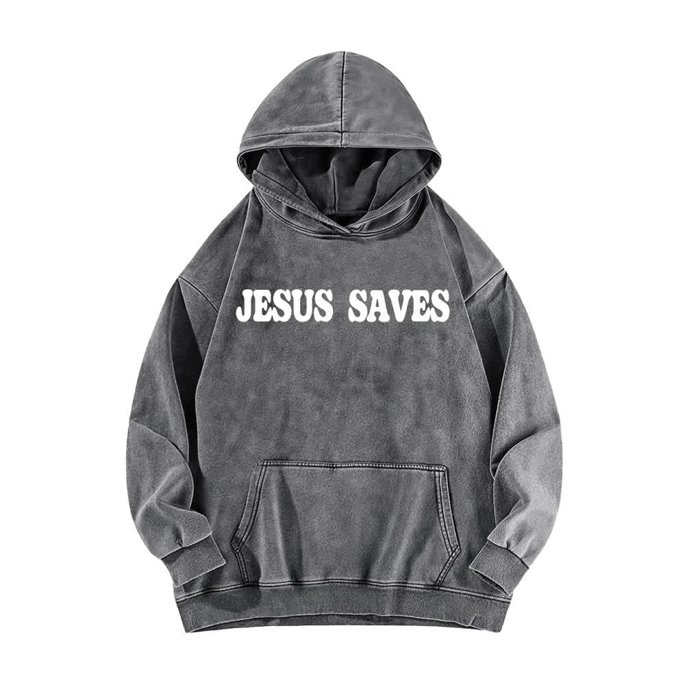 Christianartworkshop Jesus Saves Good News Front And Back Washed Hoodie - image 5