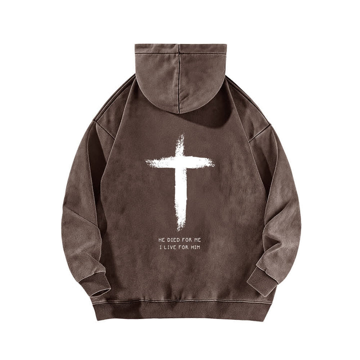 Christianartworkshop He Died For Me Cross Back Print Washed Hoodie - image 10