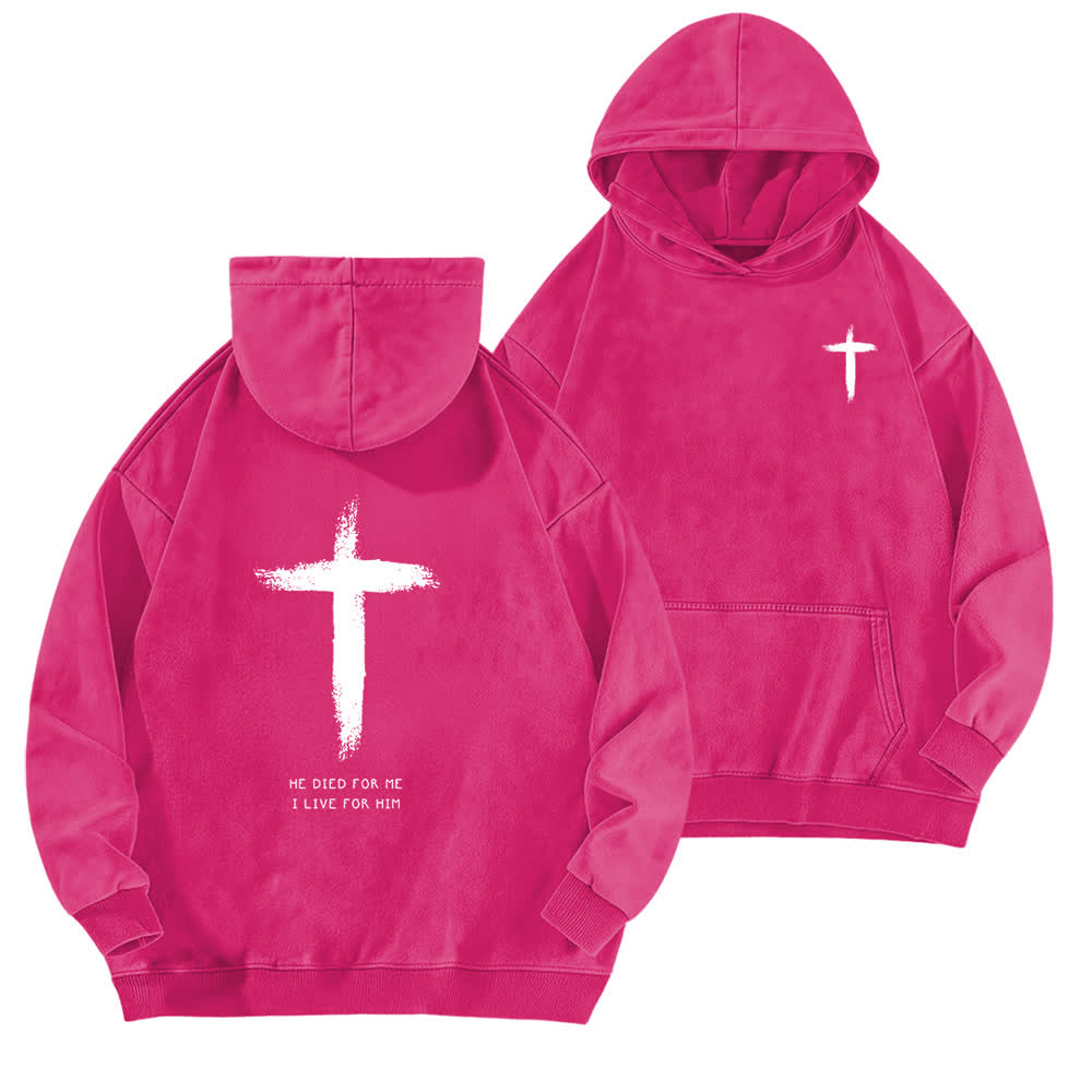 Christianartworkshop He Died For Me Cross Back Print Washed Hoodie - Rose - 5XL - image 15