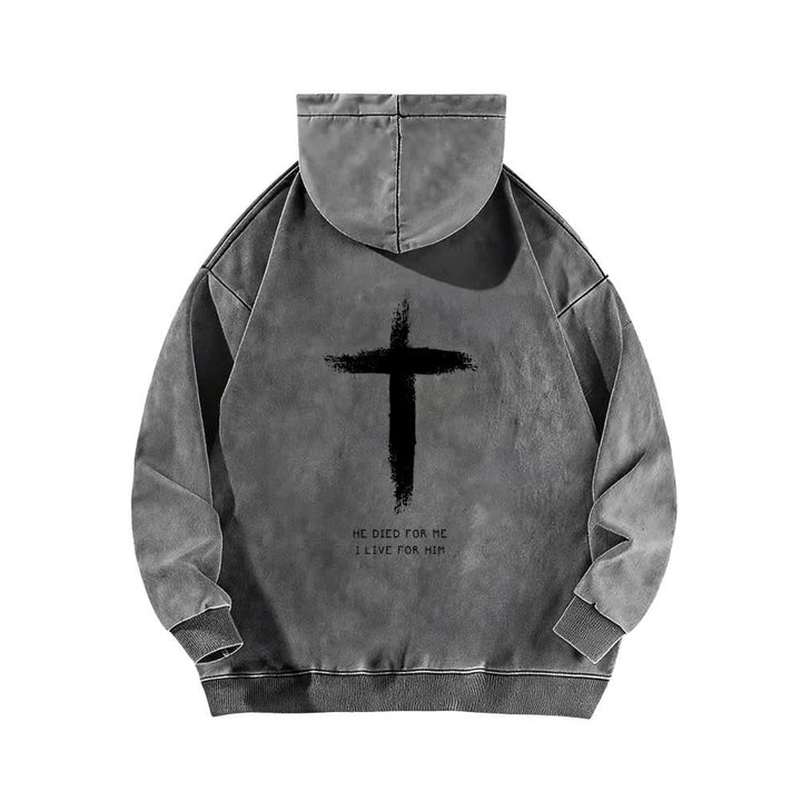 Christianartworkshop He Died For Me Cross Back Print Washed Hoodie - image 7