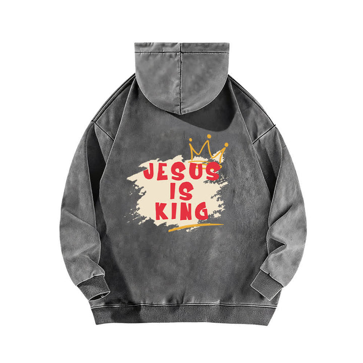 Christianartworkshop Jesus Is King Crown Back Print Washed Hoodie - image 13
