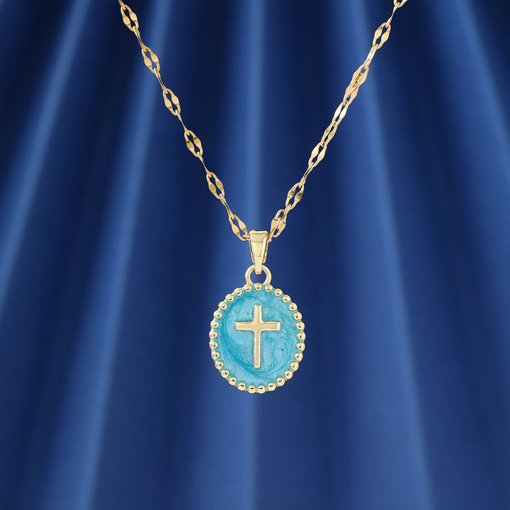 Christianartworkshop Textured Bezel Enamel Cross Oval Necklace: Symbol of Calm Celestial Serenity - image 11