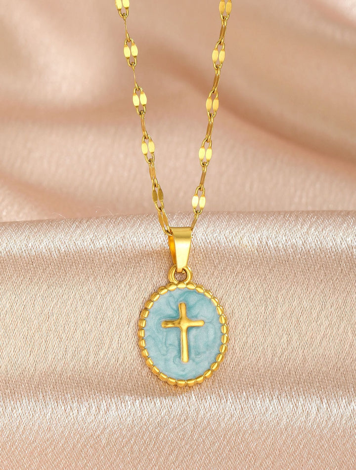Christianartworkshop Textured Bezel Enamel Cross Oval Necklace: Symbol of Calm Celestial Serenity - image 10