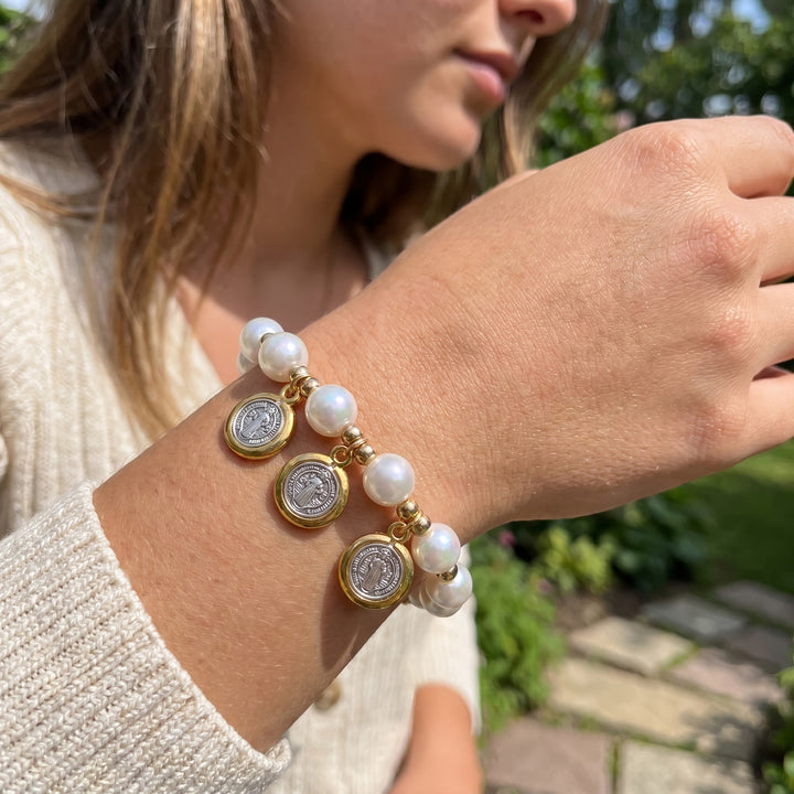 Christianartworkshop Knotted Cord Pearl Bracelet With St. Benedict Charms: Symbol of Celestial Blessing - image 2