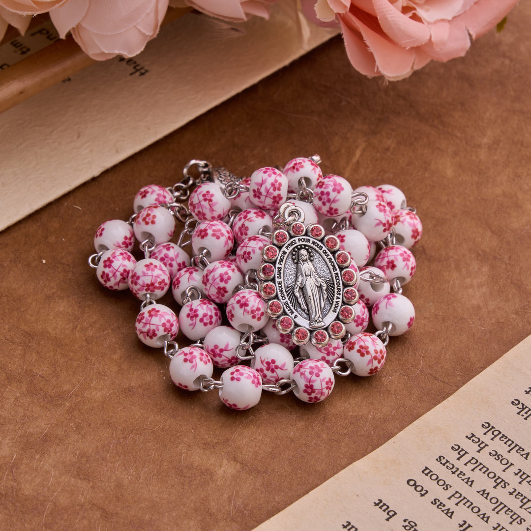 Christianartworkshop Ceramic Rosary With Jeweled Our Lady&Holy Grail Medal: Token of Divine Shelter - image 2