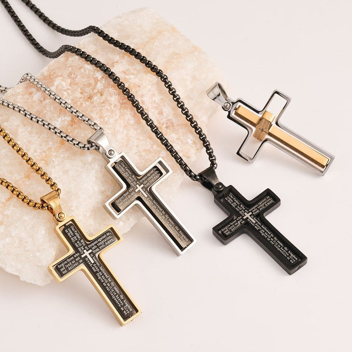 Christianartworkshop Rotatable Lord's Prayer Layered Cross Box‑Chain Necklace: Emblem of Heavenly Shelter - image 0