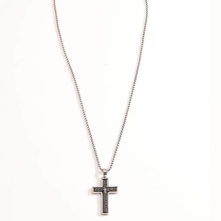 Christianartworkshop Rotatable Lord's Prayer Layered Cross Box‑Chain Necklace: Emblem of Heavenly Shelter - Black&Silver - image 5