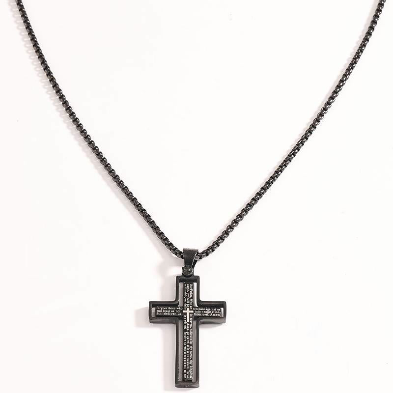 Christianartworkshop Rotatable Lord's Prayer Layered Cross Box‑Chain Necklace: Emblem of Heavenly Shelter - Black - image 3