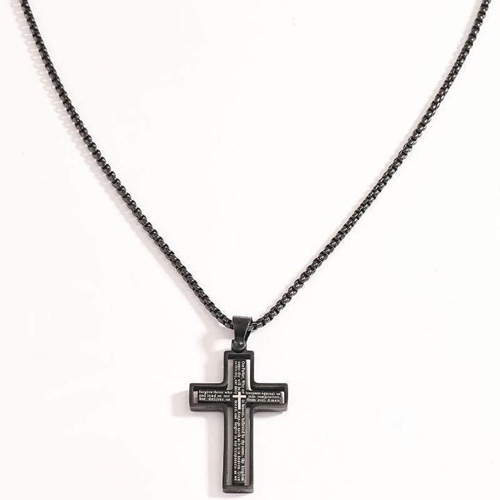 Christianartworkshop Rotatable Lord's Prayer Layered Cross Box‑Chain Necklace: Emblem of Heavenly Shelter - Black - image 3