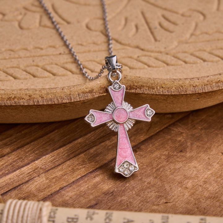 Christianartworkshop Vibrant Enamel Cross Pendant Chain: Badge Of Devout Heavenly Grace - Pink - image 5