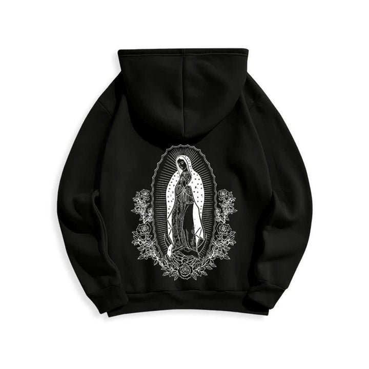Christianartworkshop Virgin Mary Floral Halo Streetwear Pullover Hoodie - Black - 2XL - image 2