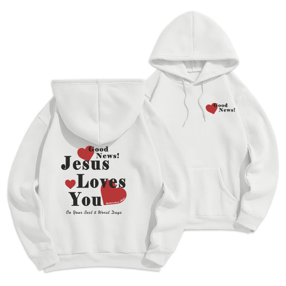 Christianartworkshop Jesus Loves You Good News Fleece Pullover Hoodie - White - 2XL - image 6